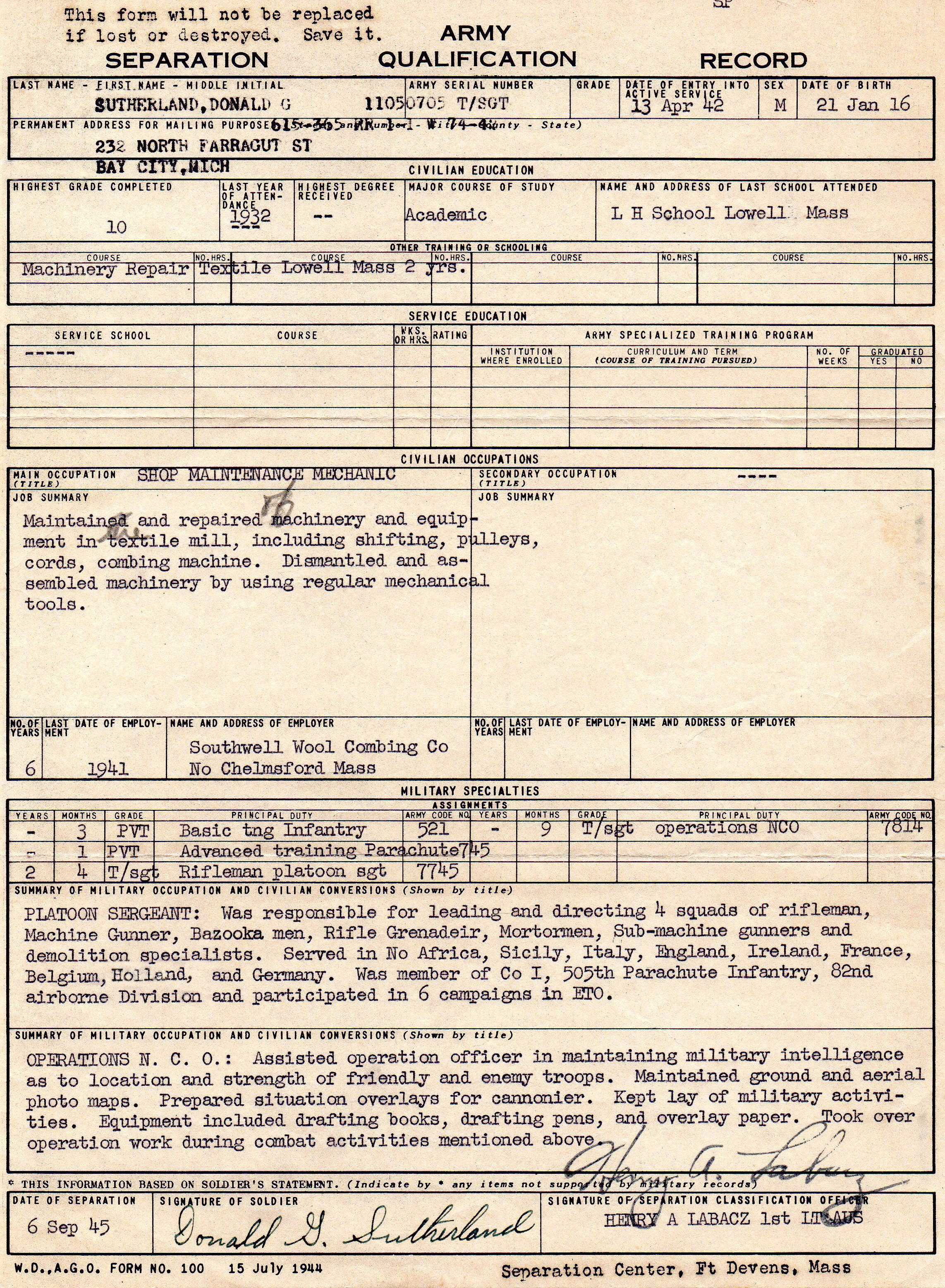Don's Qualifications Record